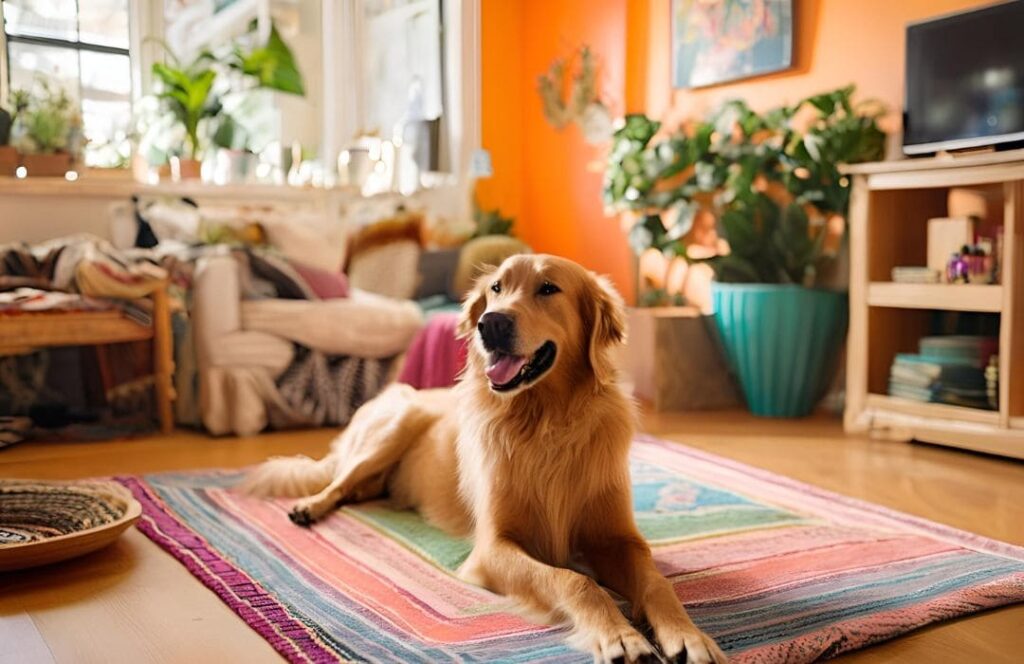 室内でのんびりする犬