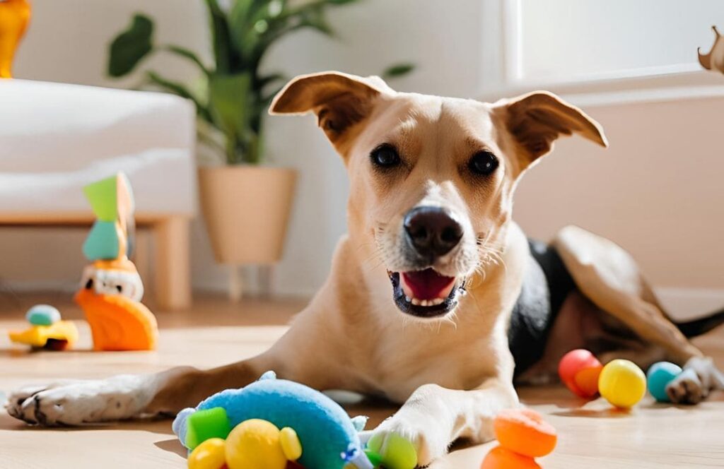 おもちゃで遊ぶ犬