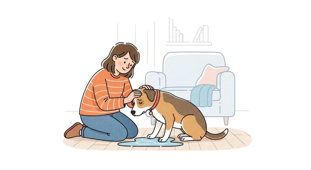 愛犬がトイレを失敗して慰める飼い主