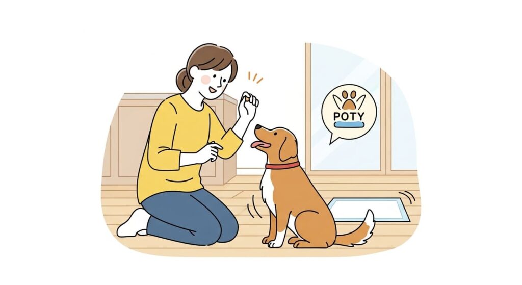 愛犬がトイレを成功できて褒める飼い主