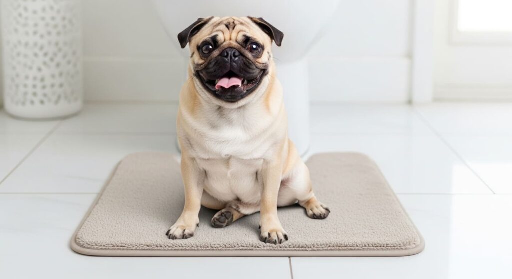 トイレシートの上に座るパグ
笑っているパグ