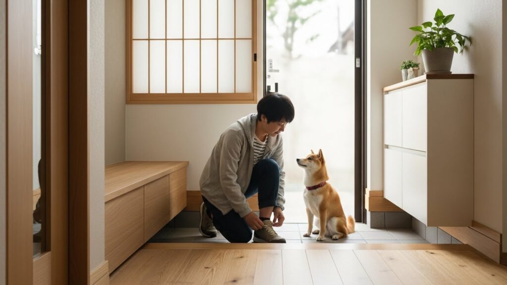 犬と散歩に出かけようとしている人