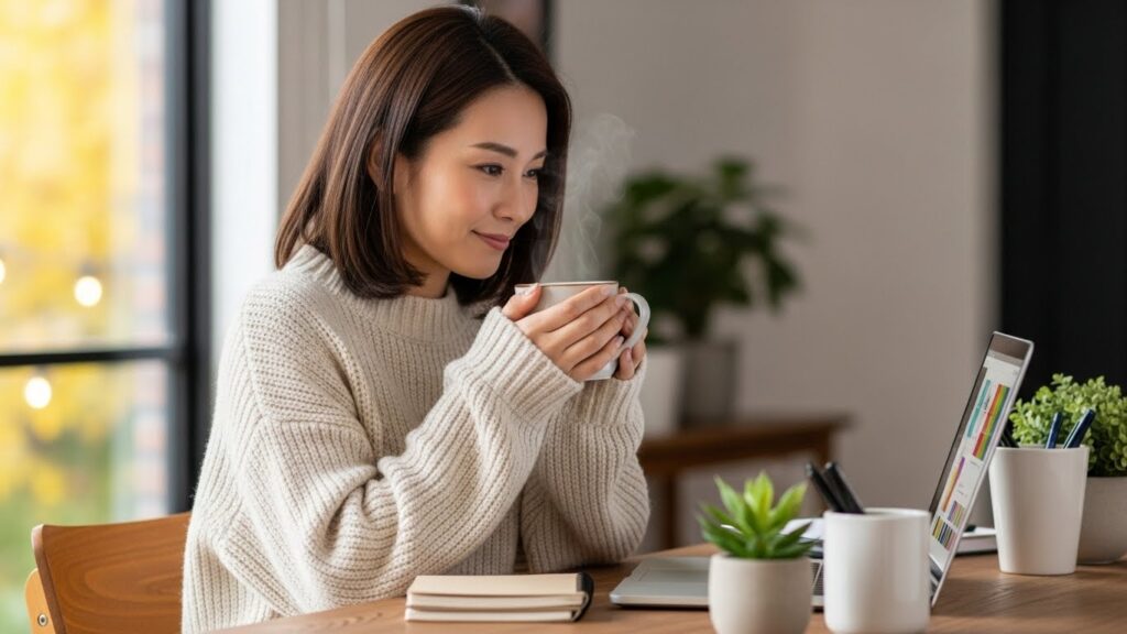 デスクワークで快適に過ごす女性