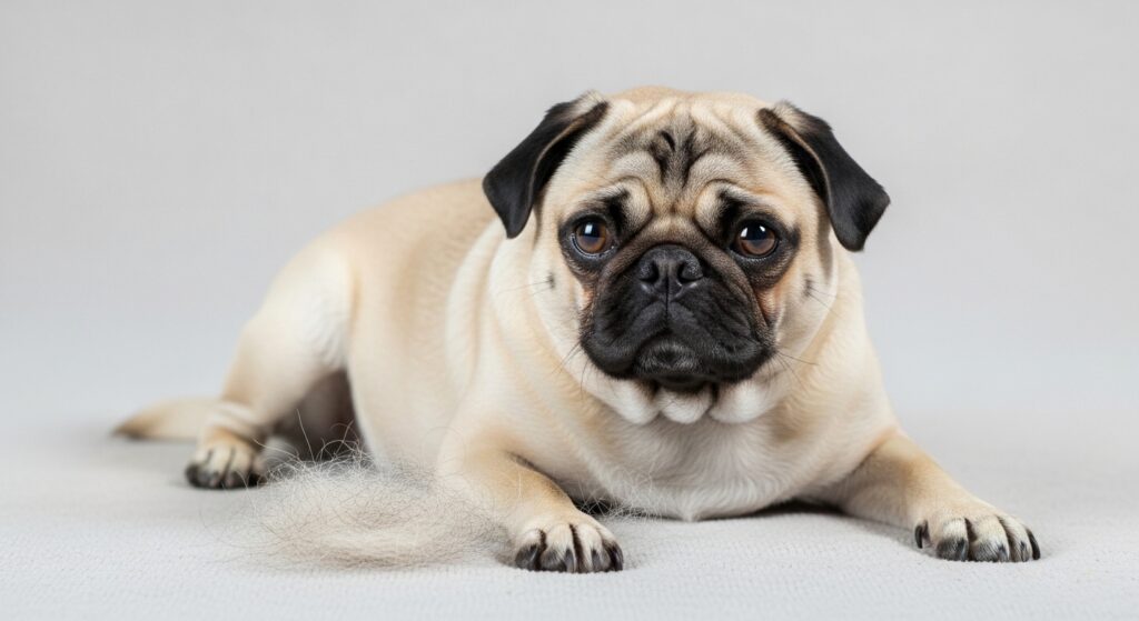 毛がたくさん抜けたパグ
