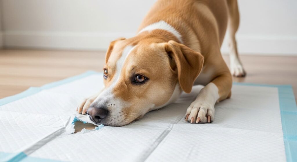 トイレシートを破る犬